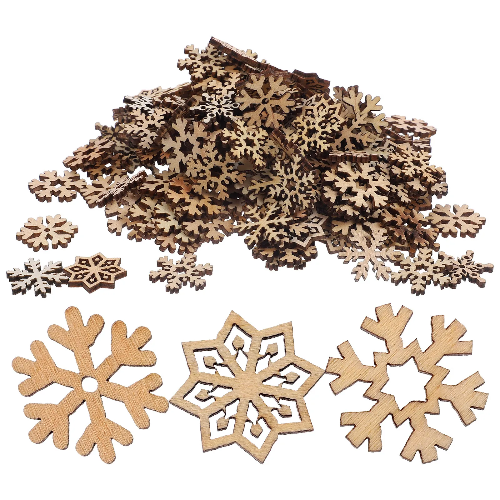 

200Pcs Snowflake Wood Slices Unfinished DIY Christmas Decorations Wooden Ornaments Xmas Tree Craft Supplies Wood Snowflakes