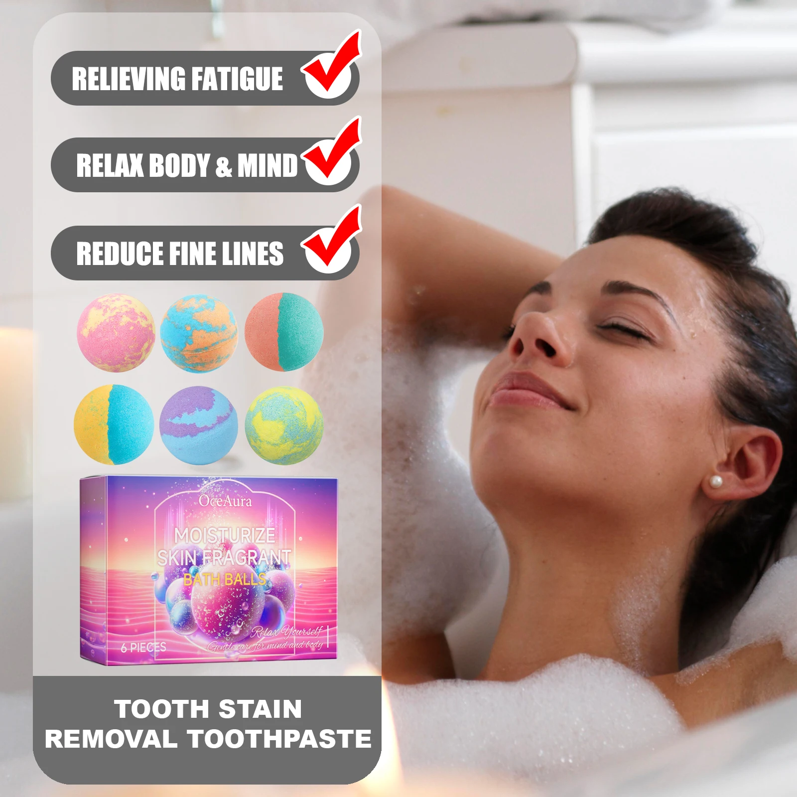 OCEAURA 6 قطعة/صندوق ترطيب البشرة كرات صابون الاستحمام العطرة تخفيف التعب الاسترخاء الجسم والعقل تقليل الخطوط الدقيقة تجعل البشرة أكثر سلاسة