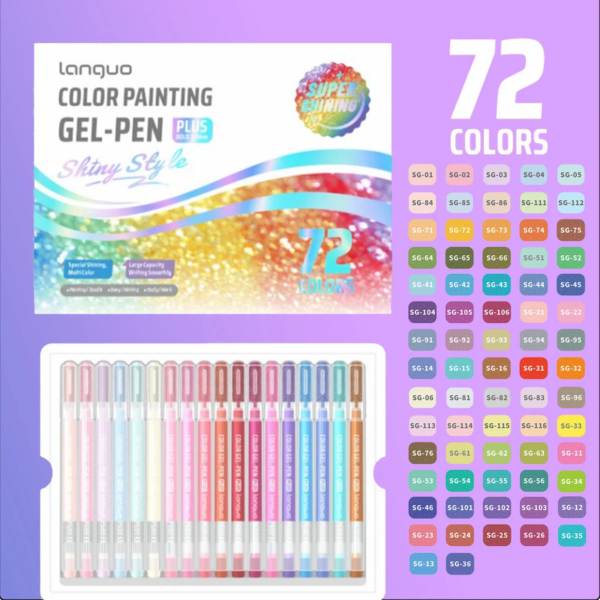 

SHANDS 72/54/36 Colors Glitter Gel Pens Set - 1.0mm Tip Sparkle Markers For Scrapbooking, Quick-Dry, Large Ink Capacity