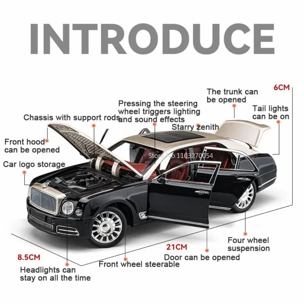 1:24 Mulsanne Legierung Diecast Autos Miniatur Modelle Spielzeug Metall Türen Geöffnet Sound Licht Zurückziehen Fahrzeuge Kinder Weihnachten Geschenke