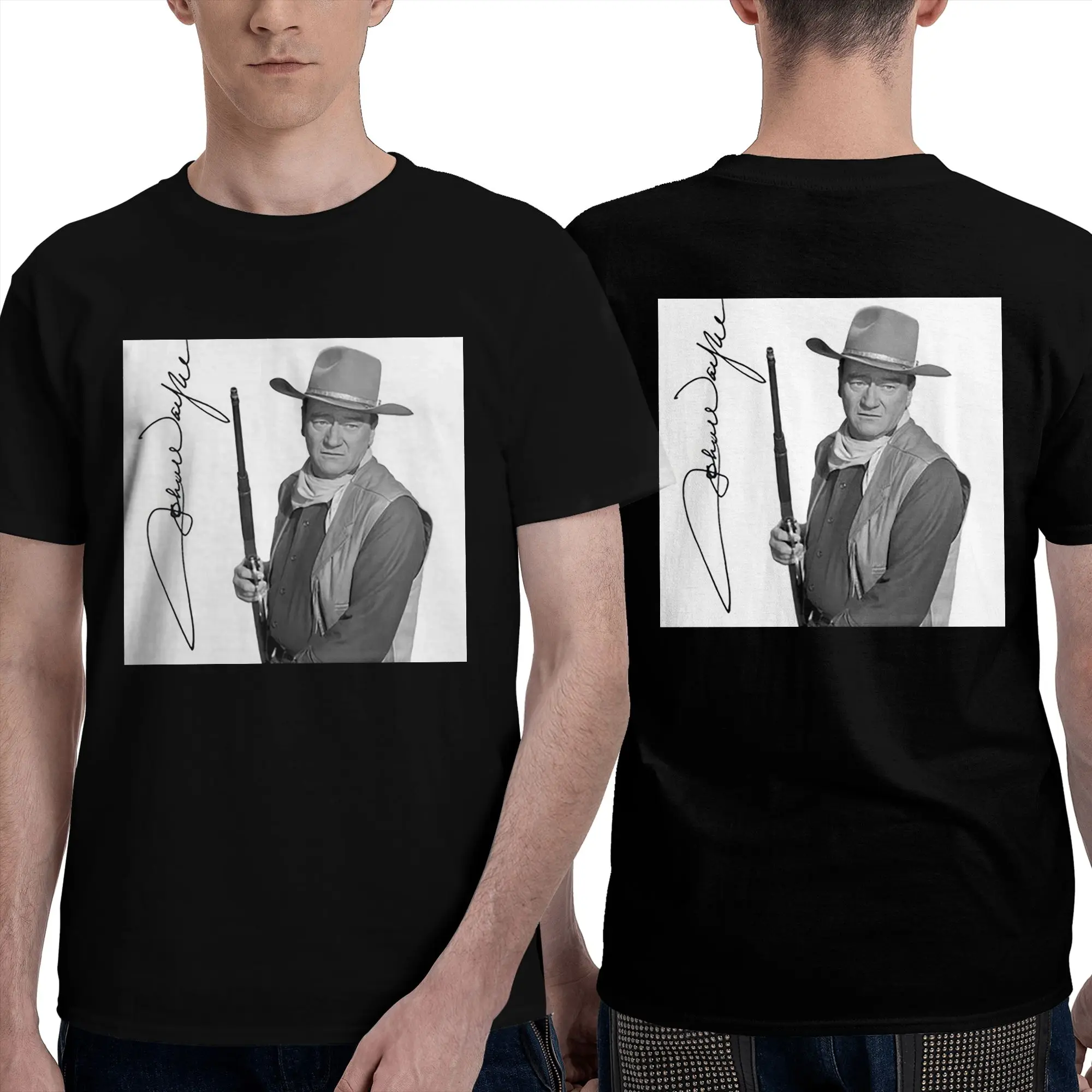 John Wayne Signature The Duke Men T-Shirt Double Sided Plus Size T Shirts Men's Round Neck Cotton Tees Short Summer Male
