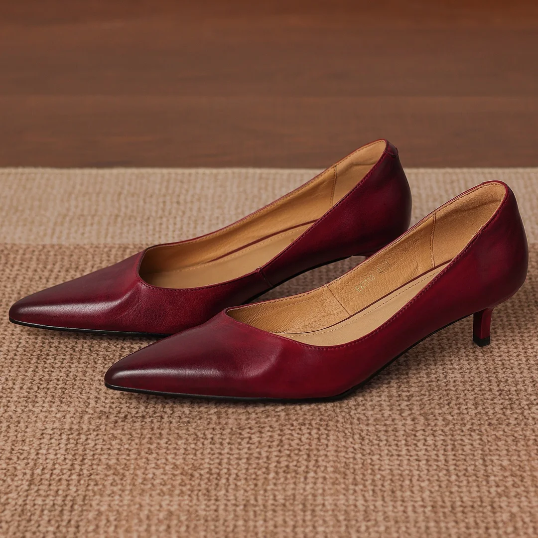 

danxuefei 2026 new women's cow leather pointed toe slip-on pumps 4.5cm thin high heel daily slim dress heels shoes for woman 33