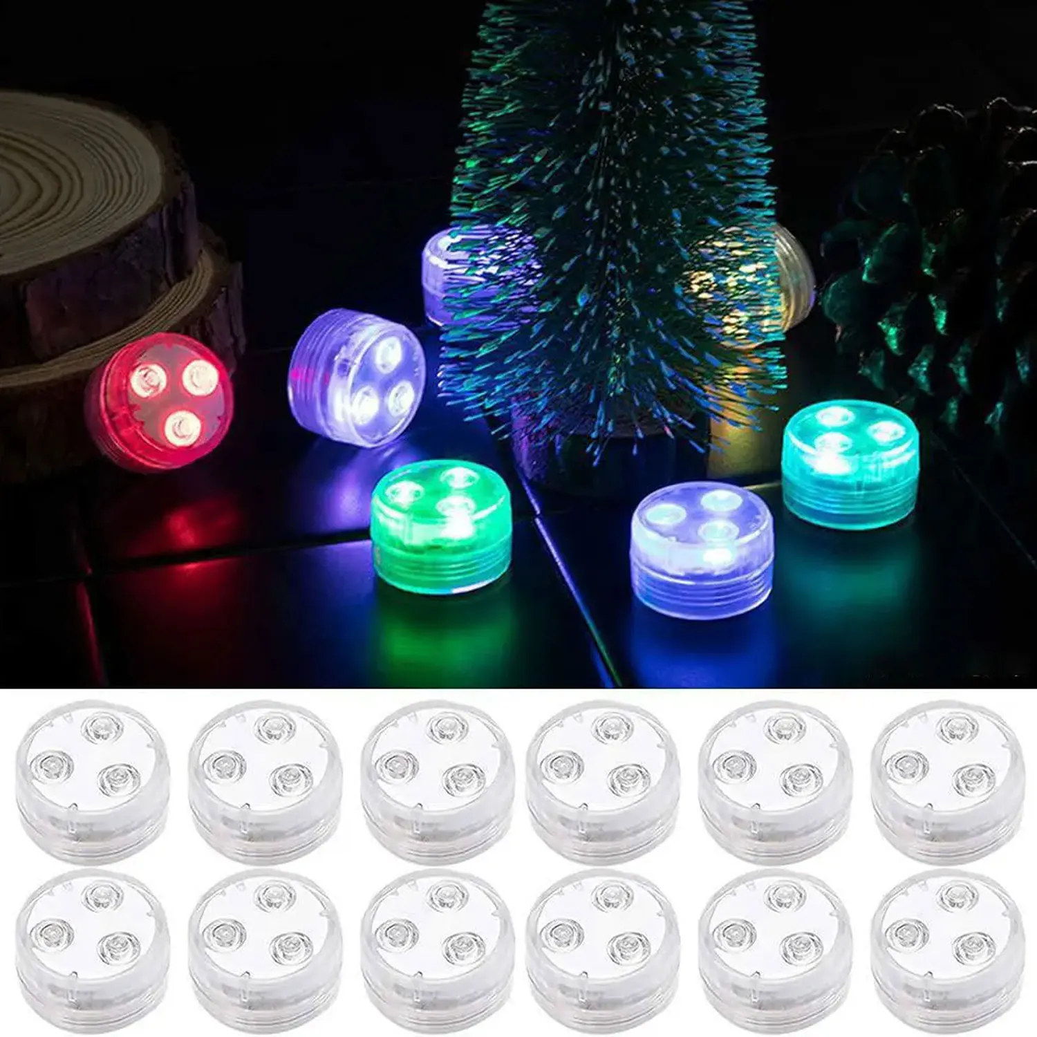 Mini Submersible Lights Remote Control 3LED 24-Key Battery Light Bathtub Pool Atmosphere Light