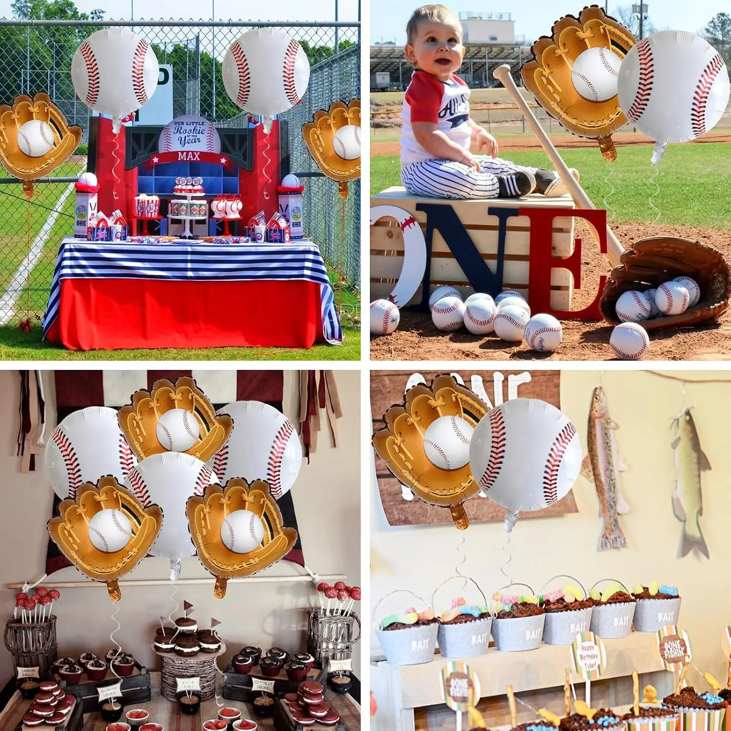 8pcs baseball balls, baseball gloves, balloons, baseball themed games, parties, balloon decorations, party supplies