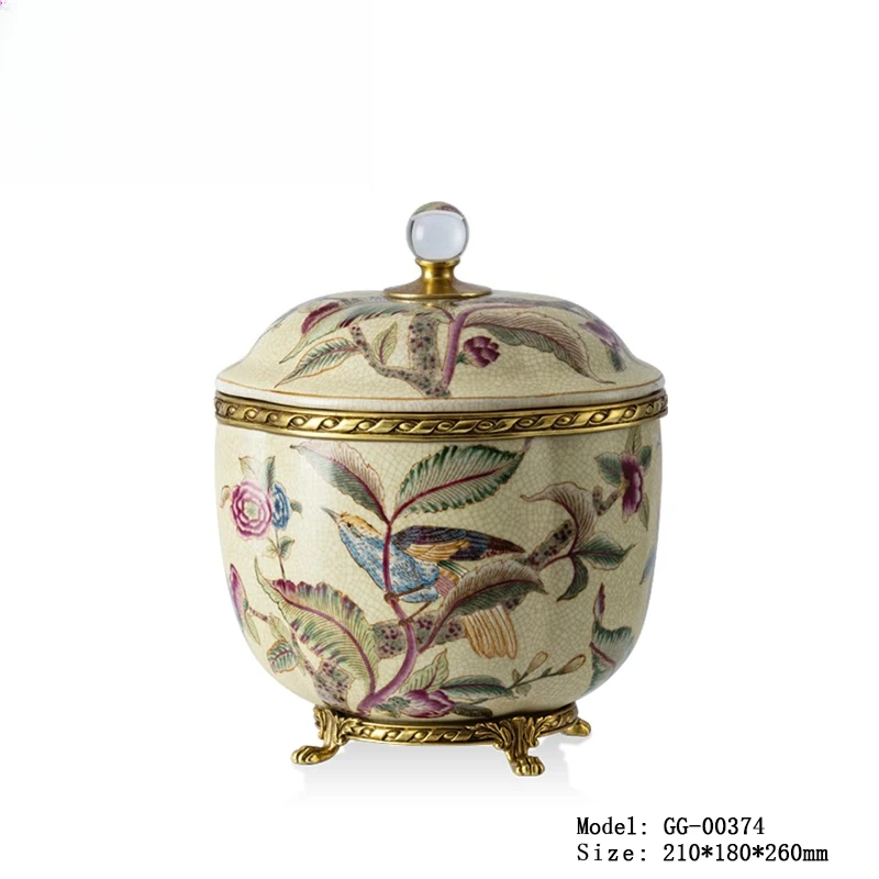

Ceramic with copper living room coffee table storage tea can soft decoration design decorative lid box ornament
