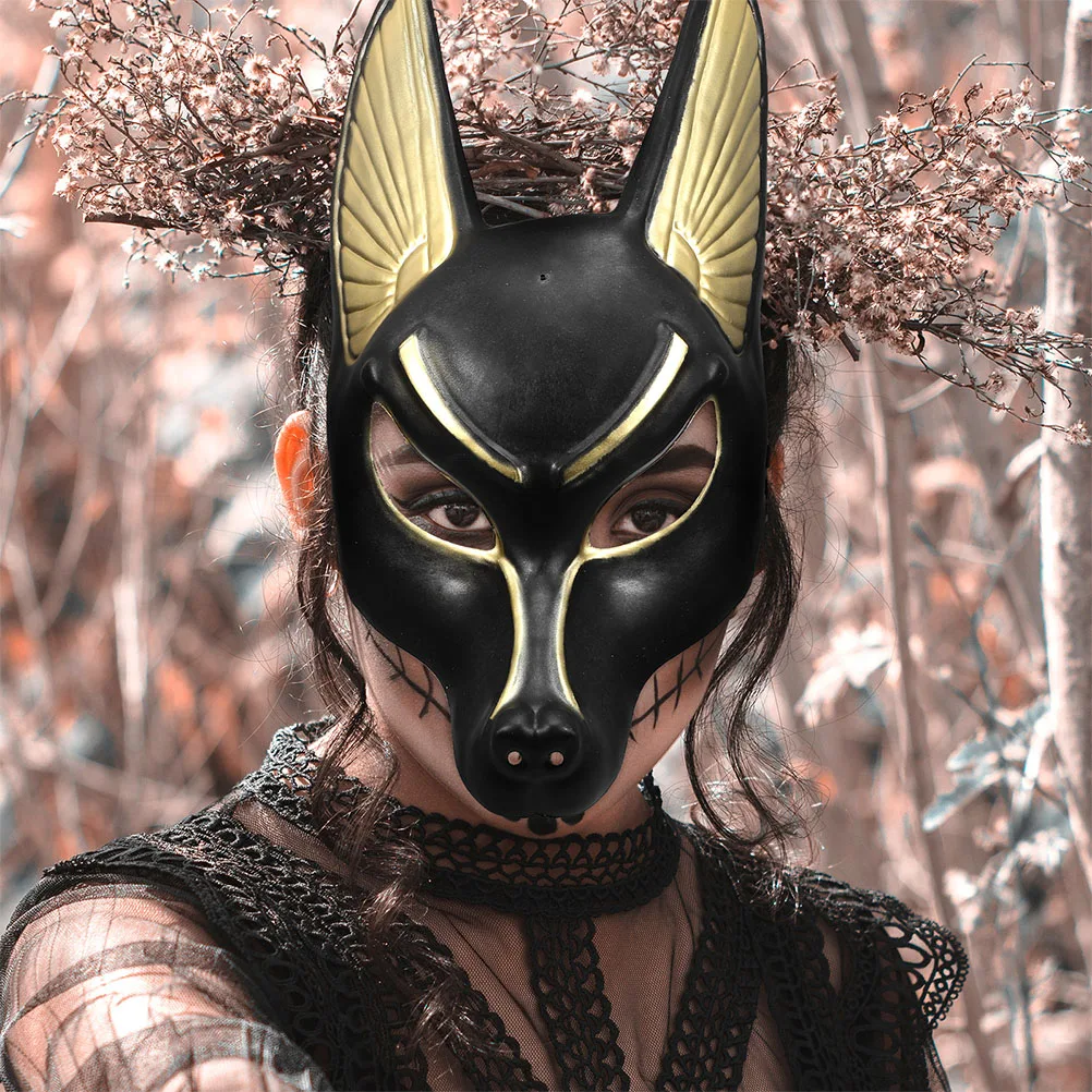 

2pcs Anubis Mask Black Costume Masks for Halloween Cosplay Masquerade Lightweight Adjustable Elastic Band Scary