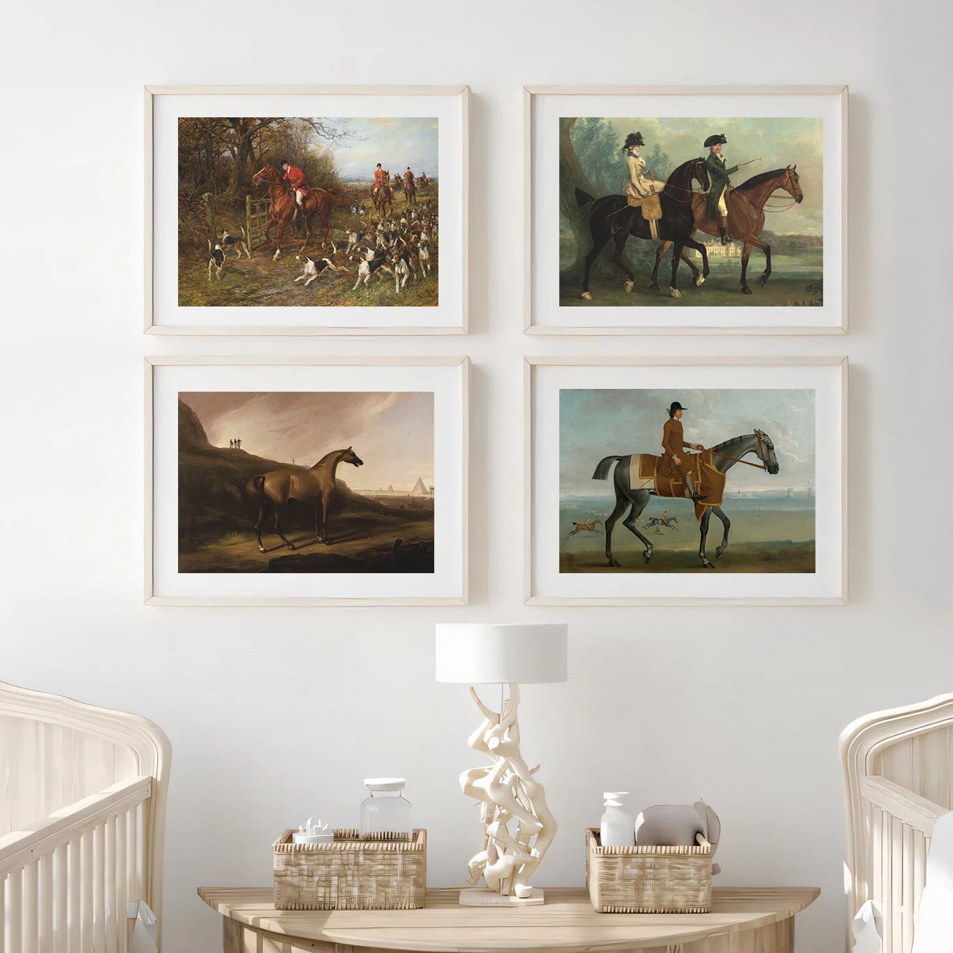 Vintage Equestrian Fox Hunting Canvas Print Horse Hound Scene Antique Farmhouse Fine Art Horses Wall Art Home Decor Unframed