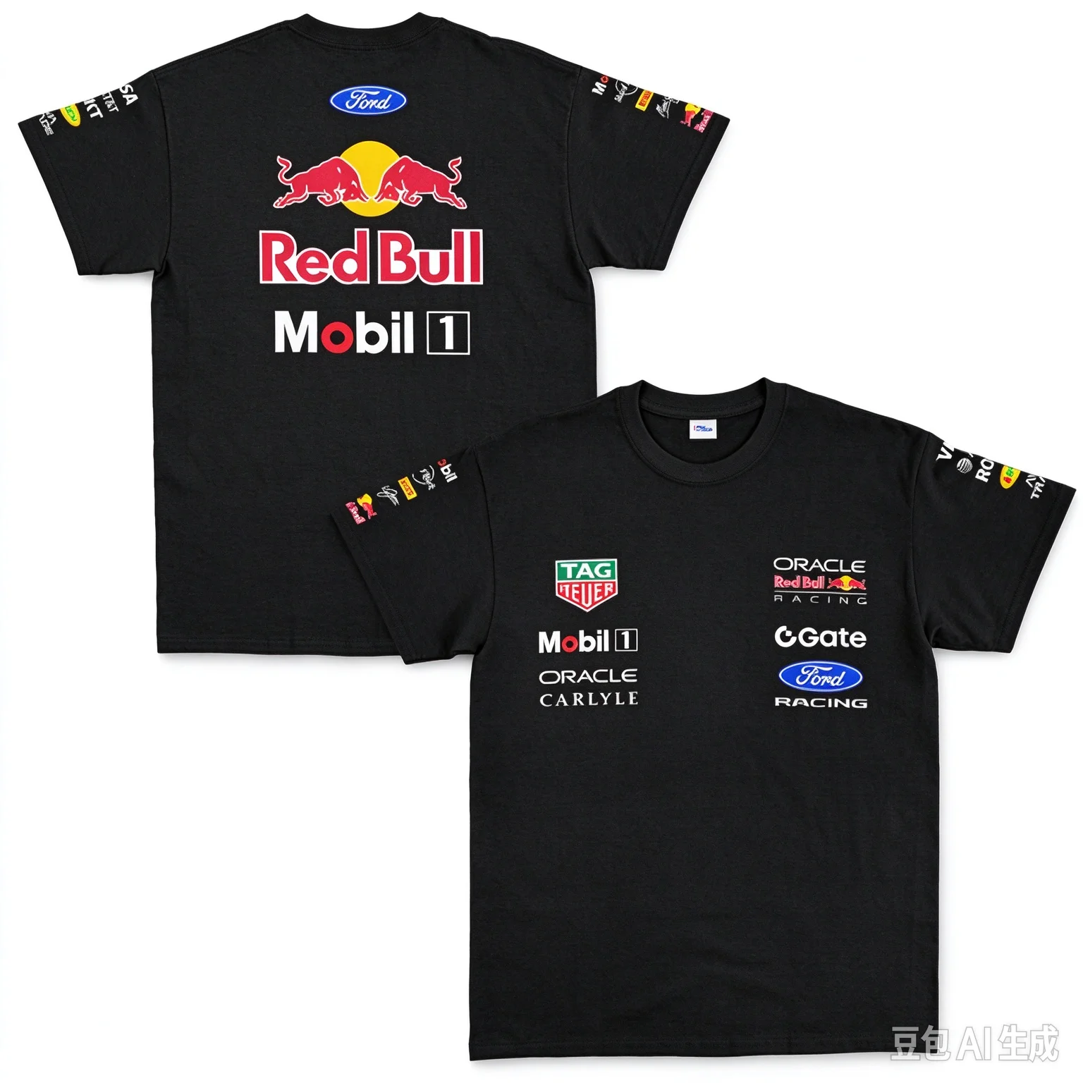 Oracle Red Bull Racing Ford F1 Green T Shirt TAG Heuer Mobil 1 Gate Carlyle Print Front Back Sleeve Quick Dry Racing Fan Tee