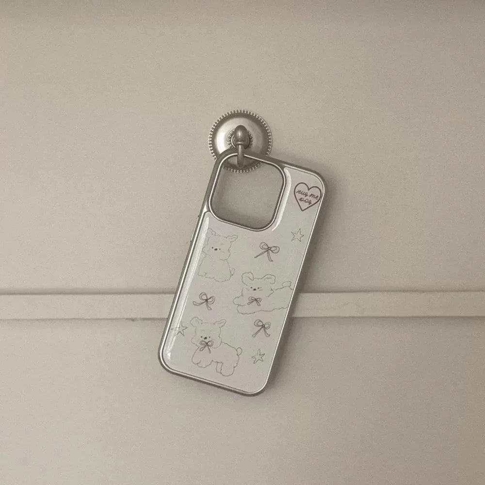 Capa de Celular Fofa com Laço de Cachorrinho e Desenho Animado Kawaii para iPhone 17 AIR 16 15 14 13 12 11 Pro MAX Plus Y2K com Cola Líquida