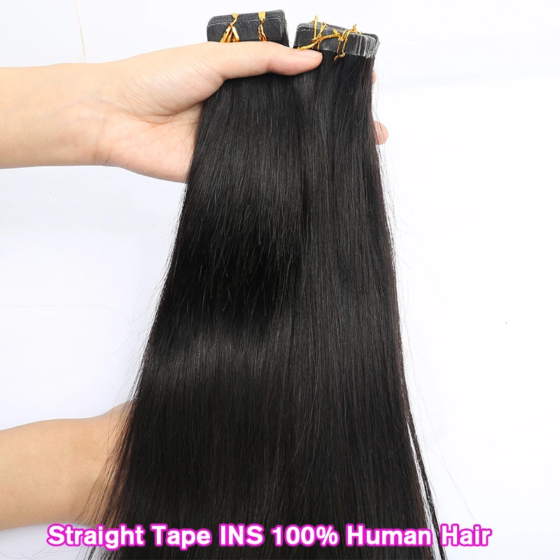 الشريط في وصلات الشعر شعر الإنسان 100% طبيعي مستقيم حزم الشعر البشري الحقيقي جودة الشعر البشري بولي لحمة الجلد شعر ريمي أسود #4