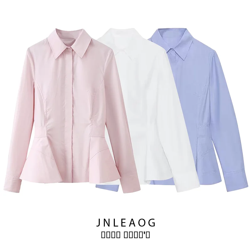 

Весенняя новинка: женская модная рубашка с вышивкой, в стиле юбки-миди, с отложным воротником, из полиэстера, с длинным рукавом, JNLEAOG