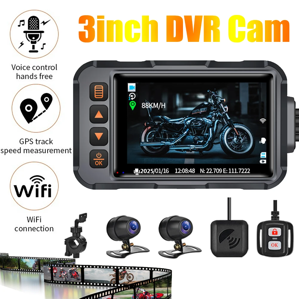 

Двойной 1080P мотоциклетный видеорегистратор, водонепроницаемая видеокамера для мотоцикла, Wi-Fi, GPS, видеорегистратор, передний и задний видеорегистратор для вождения