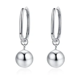 Boucles d'oreilles créoles longues en argent regardé 925 pour femmes et filles, perles rondes, minimalisme personnalisé, cadeau de joaillerie fine polyvalent