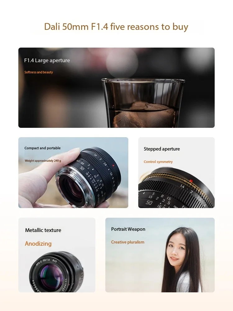 SGimage 50mm F1.4 Camera Lens APS-C Large Aperture Standard Prime For Sony E Fuji X Canon EF-M/RF Nikon Z M43 L Mount Cameras