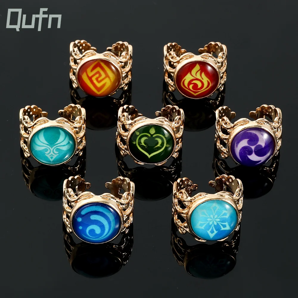 Anime Luminous Genshin Impact Vision Ring God's Eye Open Ring for Men Women Adjustable Finger Jewelry Birthday Gift