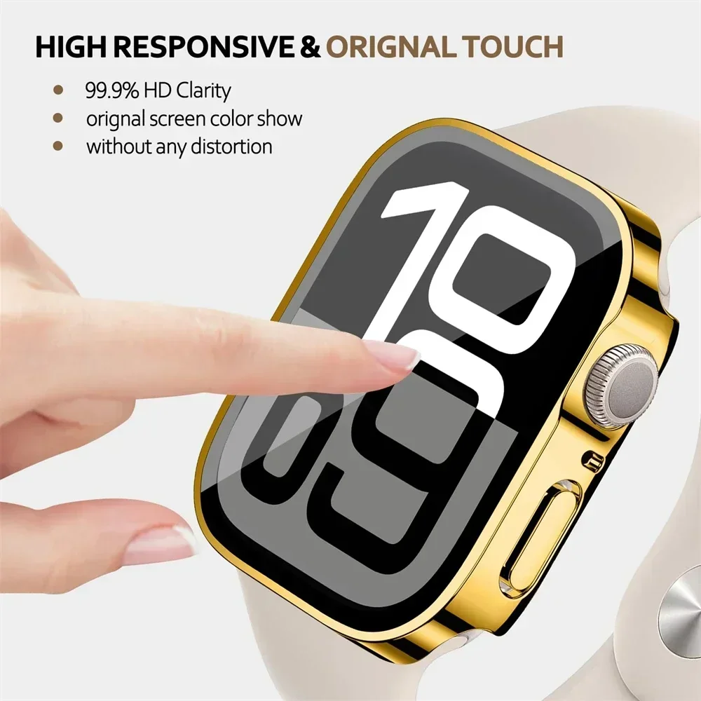 Tempered Glass Cover for Apple Watch 10 Case 46mm 42mm 45mm 41-44-40mm Screen Protector Serie 7 8 9 SE iWatch series Accessories