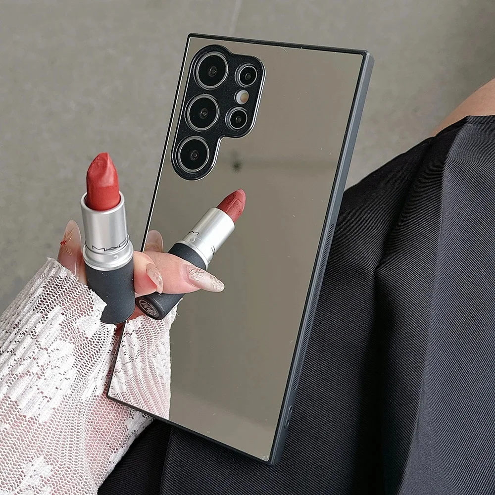 Schwarzer Rand Make-up Spiegel Fall für Samsung S24 S23 S22 S21 S20 plus Ultra Fe A55 A54 A25 A53 A52 A35 A34 M55 F15 Note 20 Abdeckung