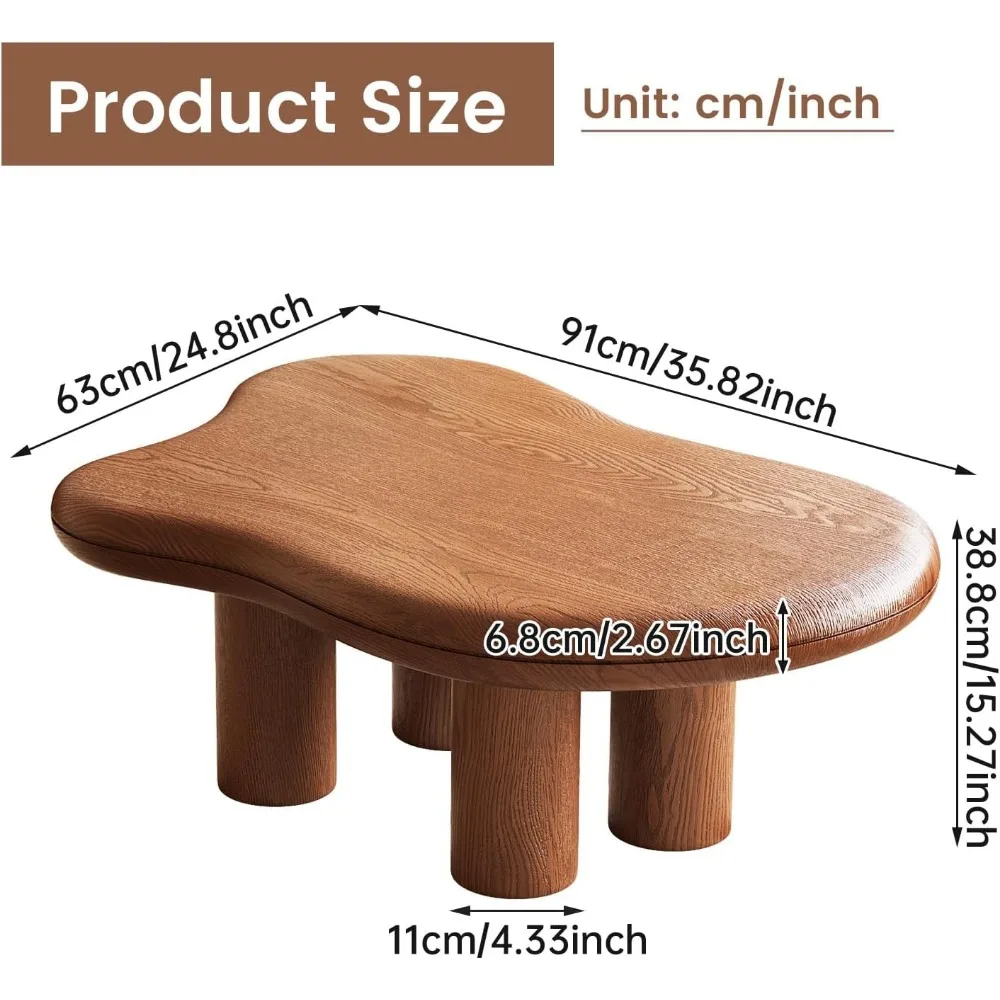 โต๊ะกลางไม้สไตล์โมเดิร์นฟาร์มเฮาส์ รุ่น Cloud Coffee Table ขนาด 35.82 นิ้ว ขา 4 ขา โต๊ะน้ำชาดีไซน์เก๋สำหรับพื้นที่ขนาดเล็ก