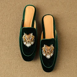 2024 New Fashion Women Summer Mules Round Toes Shoes Woman Luxury Slip On Designer Casual Flats Ladie Slipper Low Heels Green