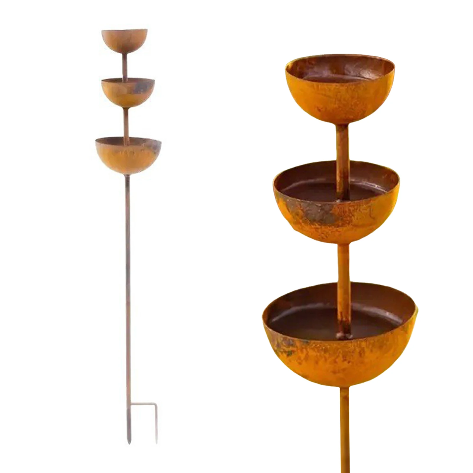 3-Tier Rainwater Collector Stake Bird Bath & Butterfly Feeder Vintage Freestanding Rain Catcher Bird Feeder Bowl for Outside