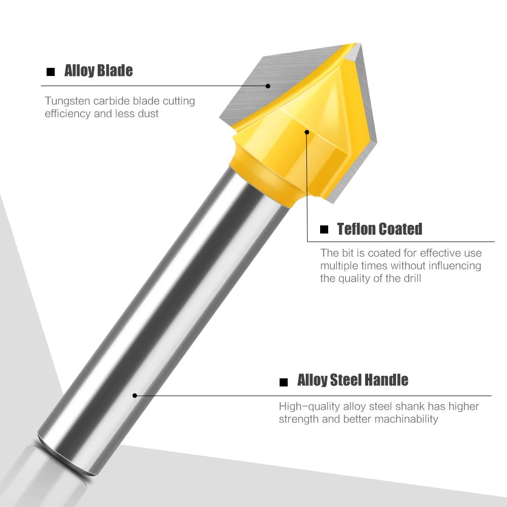 6mm 1/4" Shank Router Bits Set Core Box Bit rounf nose bit 90 Degree V-Groove Bit For Woodworking Tools