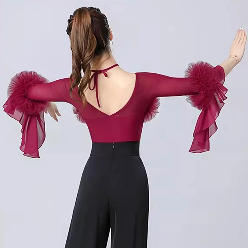 

Новинка 2025, женский топ для вальса, элегантный боди с бретелькой на шее, боди для латинских танцев, профессиональный бальный трико, одежда для современного танца вальса