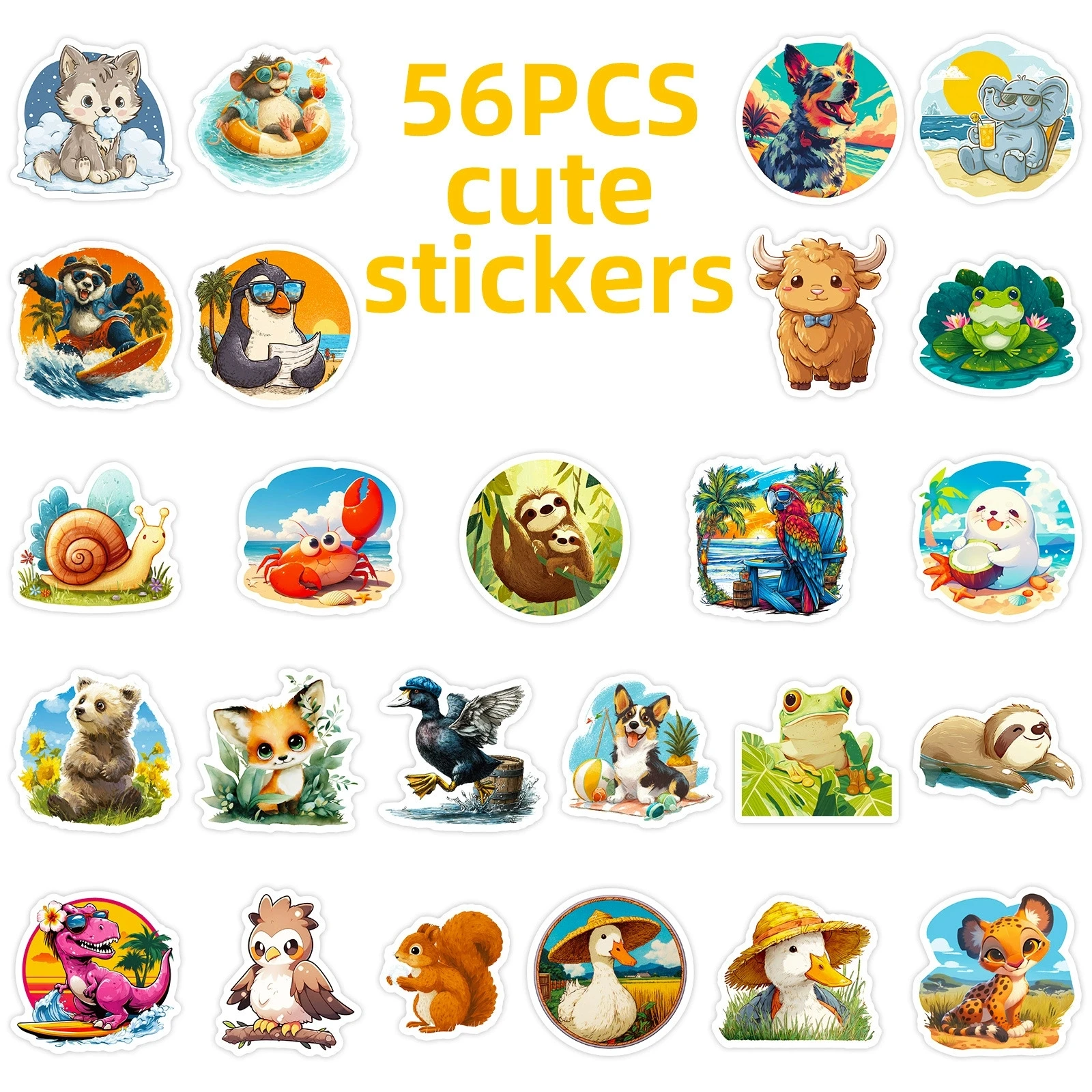 56PCS Cute Cartoon Animal World Hedgehog Mouse Fox Stickers & Fairy Tale Forest Animal Decoration Waterproof Stationary Stickers