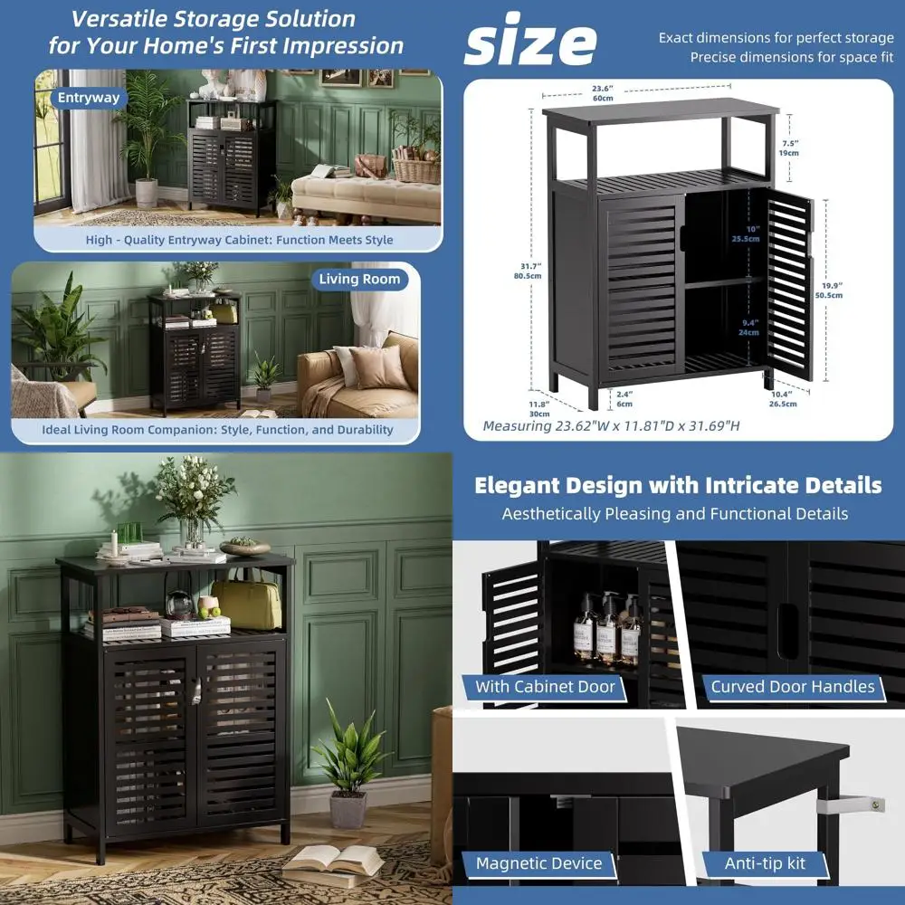 

Freestanding Bamboo 4-Tier Kitchen Storage Cabinet with Door and Shelves