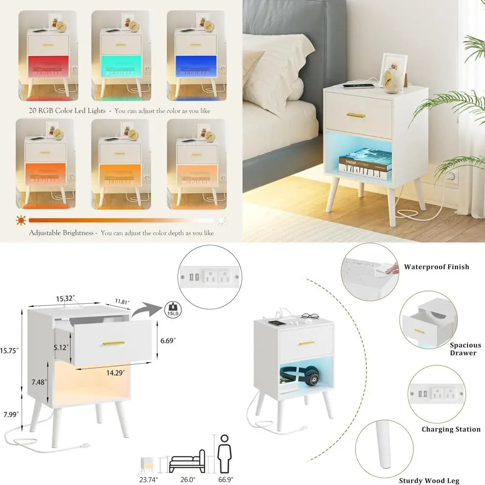 

Светильник-ночник с LED-подсветкой, компактный прикроватный столик для спальни и гостиной (белый)