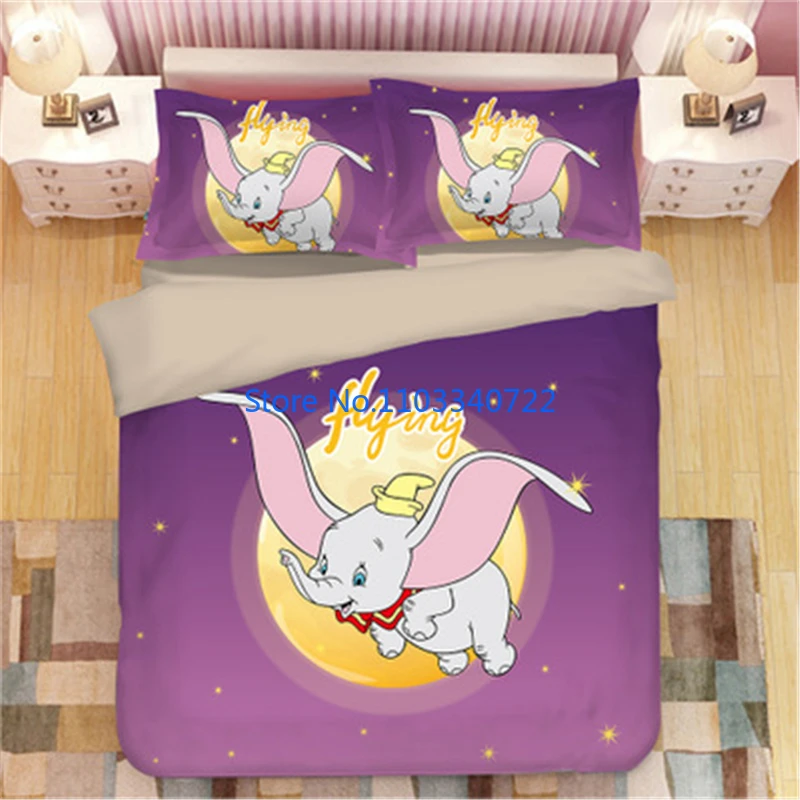 Anime Dumbo 3D Print Kids Duvet Cover Set 3pcs 3D Print Comforter Cover Bedclothes for Boy Girl Bedding Sets Bedroom Decor