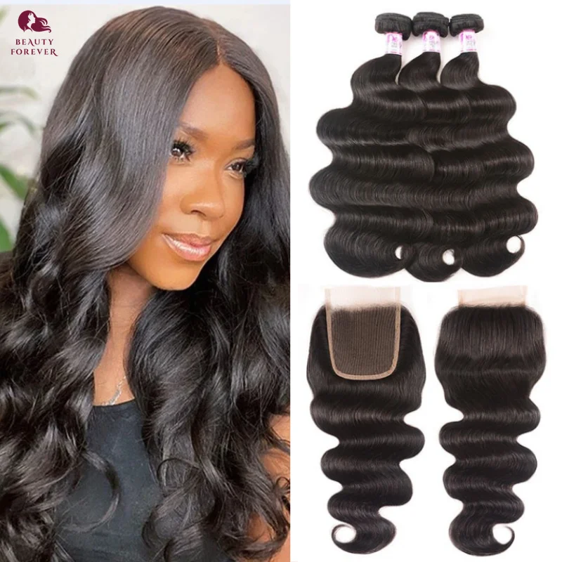 Beautyforever Brazilian Human Hair Bundles With Closure Body Wave 100% Raw Human Hair 3 Bundles With 5x5 HD Lace Closure