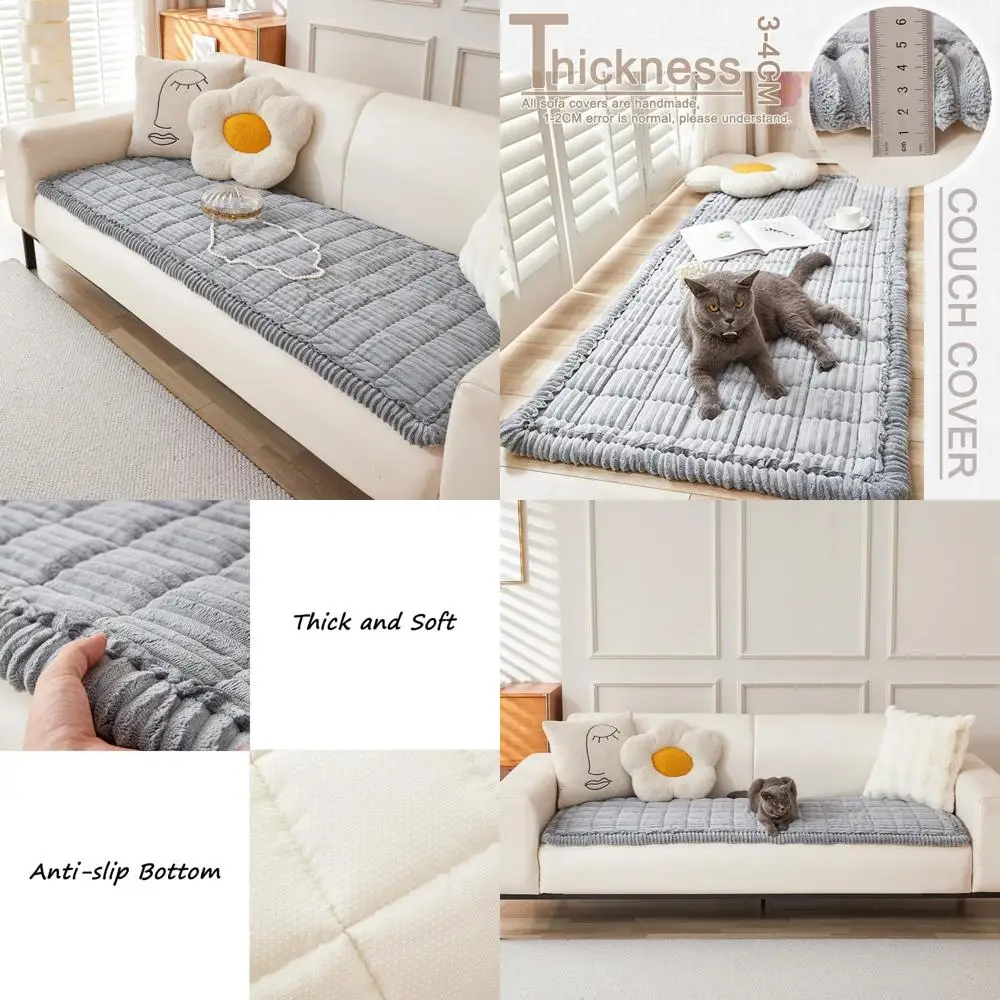

Washable Fuzzy Dog Couch Cover, Pet-Friendly Non-Slip Sofa Protector for 3-Cushion Sofas, Light Gray, 27.6 x 8 Inches