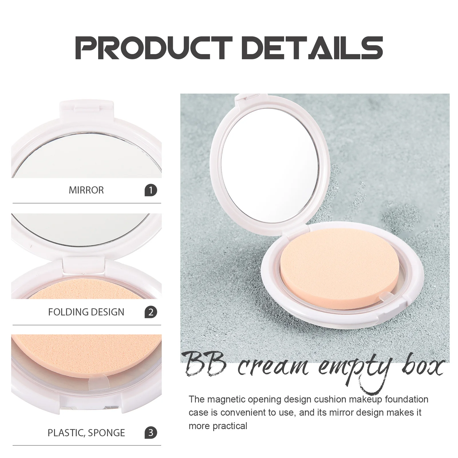 2pcs Portable Cushion Foundation Box With Mirror Magnetic Closure For Travel Empty Cream Container Puff Case Makeup Tool
