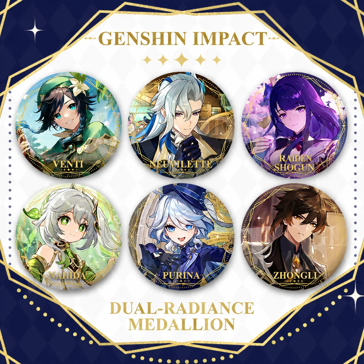 1PC Anime Game Genshin Impact Furina Neuvillette Double Flashing Pretty Badges Knapsack Clothes Pins Decorations 7.5CM Brooch