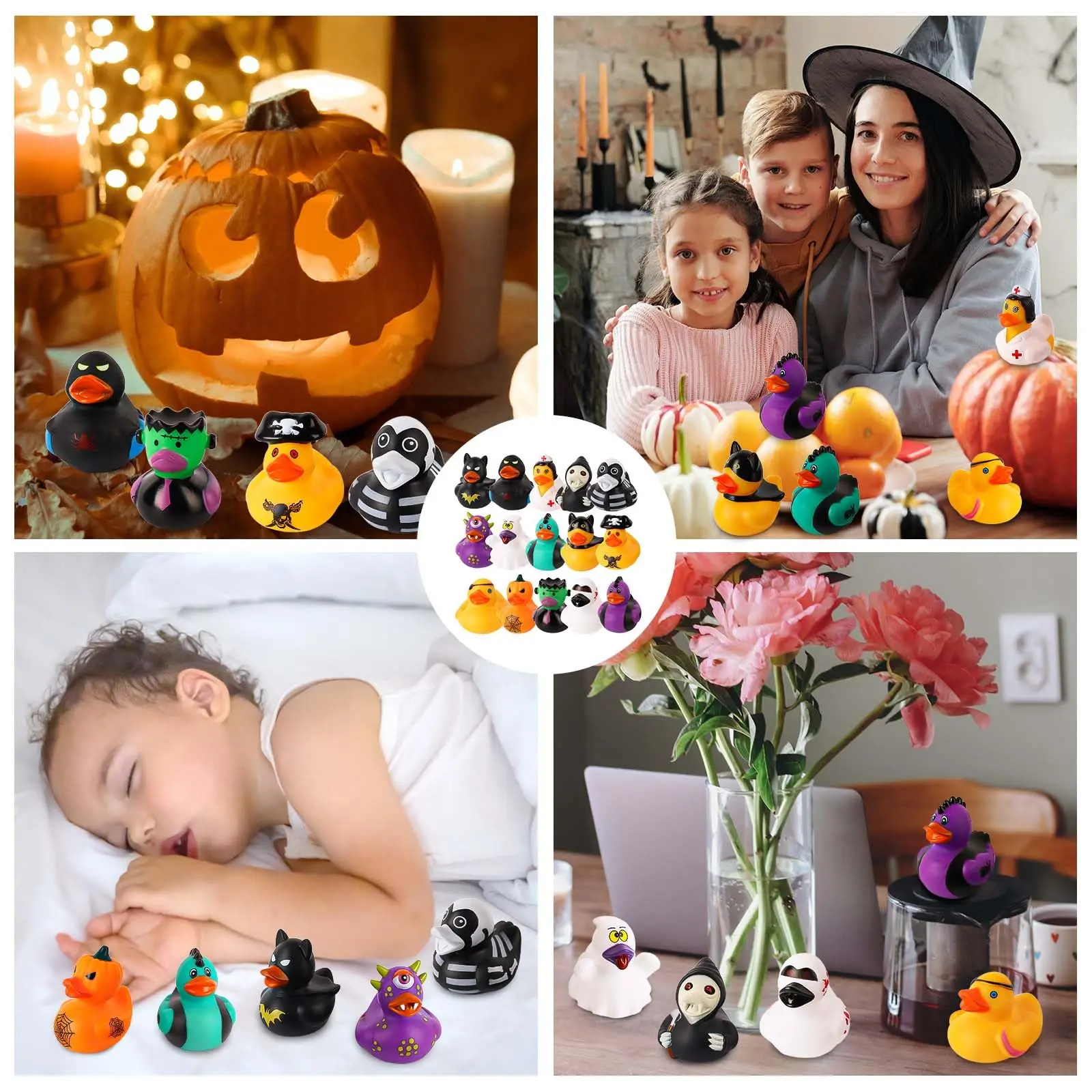 96PCS Halloween Rubber Ducks,2.5 Inch Assorted Rubber Duck with Variou Halloween Characters Novelty Rubber Duck Toy for  Bathtub