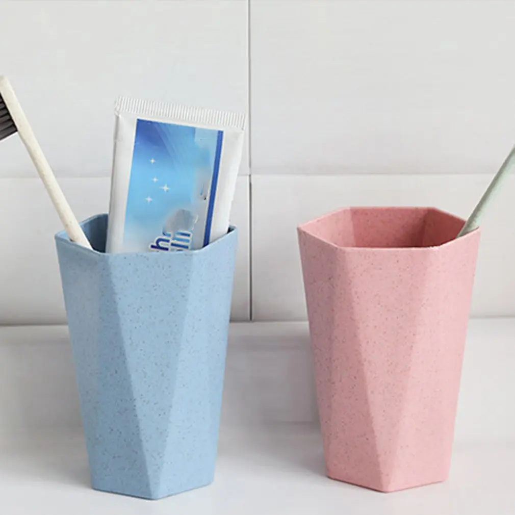 New 1pc Creative Simple Nordic Toothbrush Cup Household Geometric Rhombus Washing Cup Couple Brushing Wheat Straw Rhombus Cup