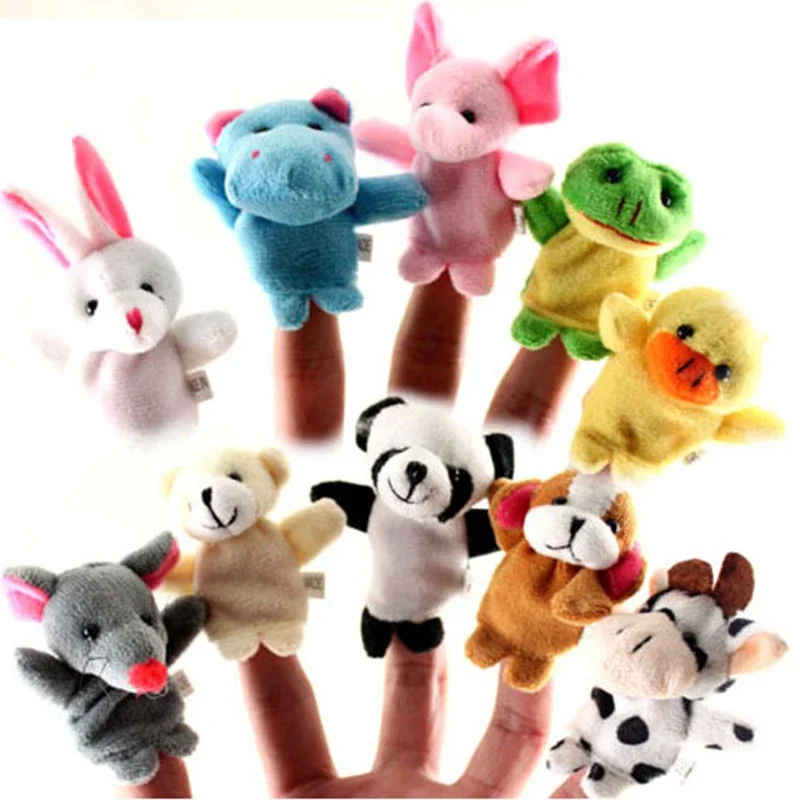 Mini pelúcia Finger Puppets para crianças, brinquedos educativos, boneca de animais dos desenhos animados, figuras infantis, presentes do bebê, bonito, 10pcs por conjunto