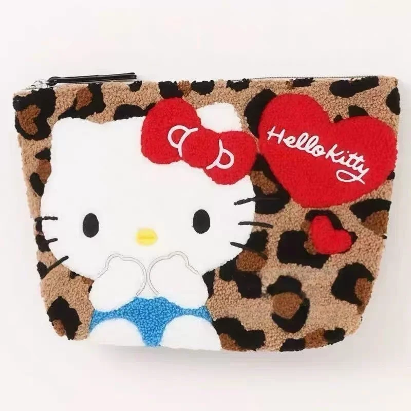 新しいハローキティヒョウ柄丸型ぬいぐるみ収納バッグ黒革キティ猫コイン財布化粧品旅行収納大容量バッグギフト