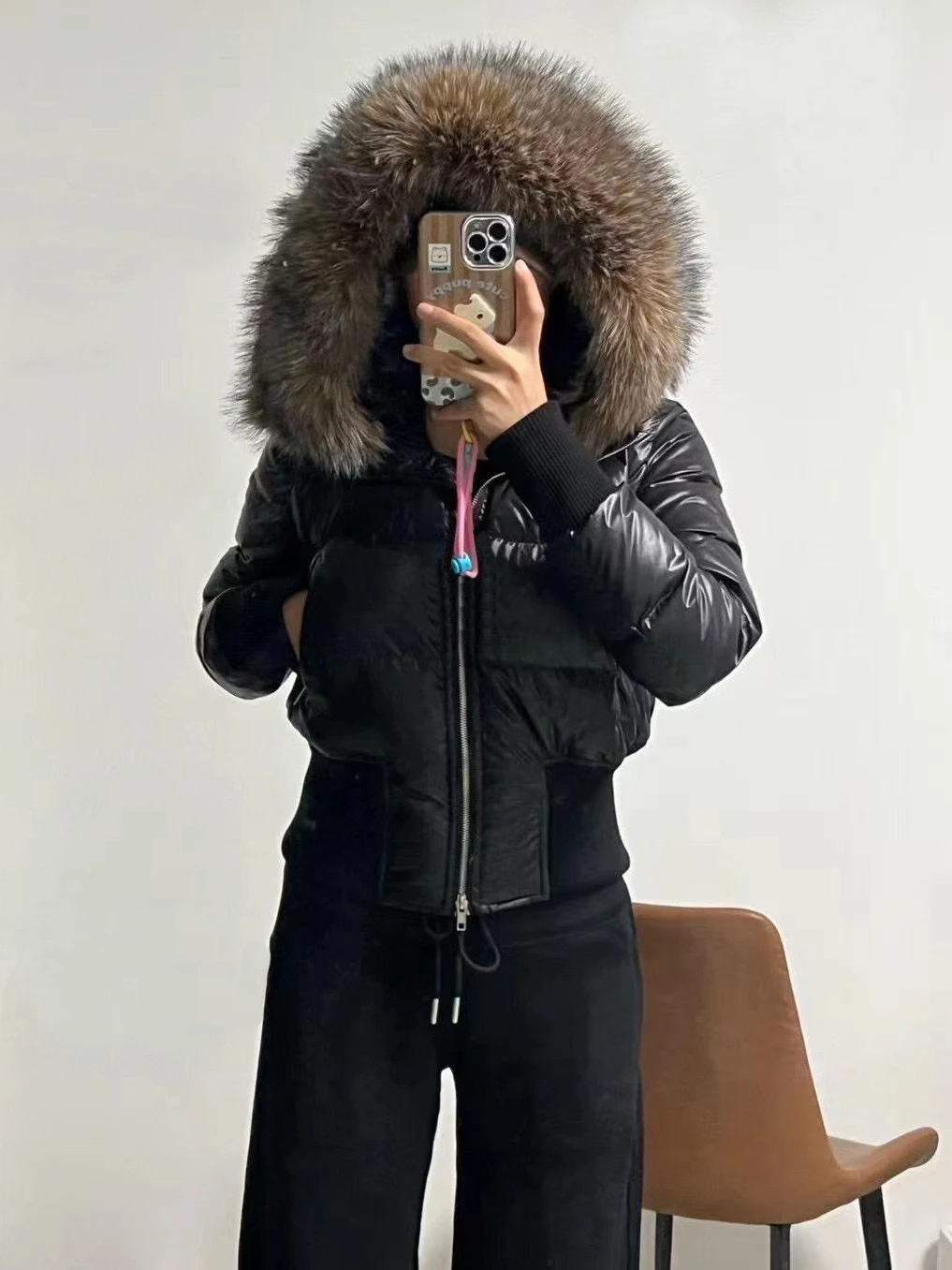 Bla ort Sli Removable Sve down Jaet with Fur Collar Warm Commute Sle Women's Padded Coat Thi Nylon Material