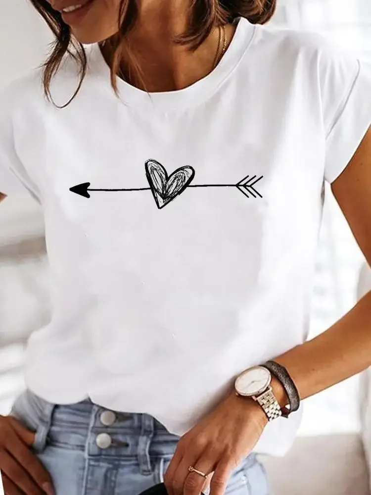 Bedrukte mode dames zomer casual aquarel liefde hart gestreept korte mouw kleding T-shirt kleding grafisch T-shirt Y2Ktop