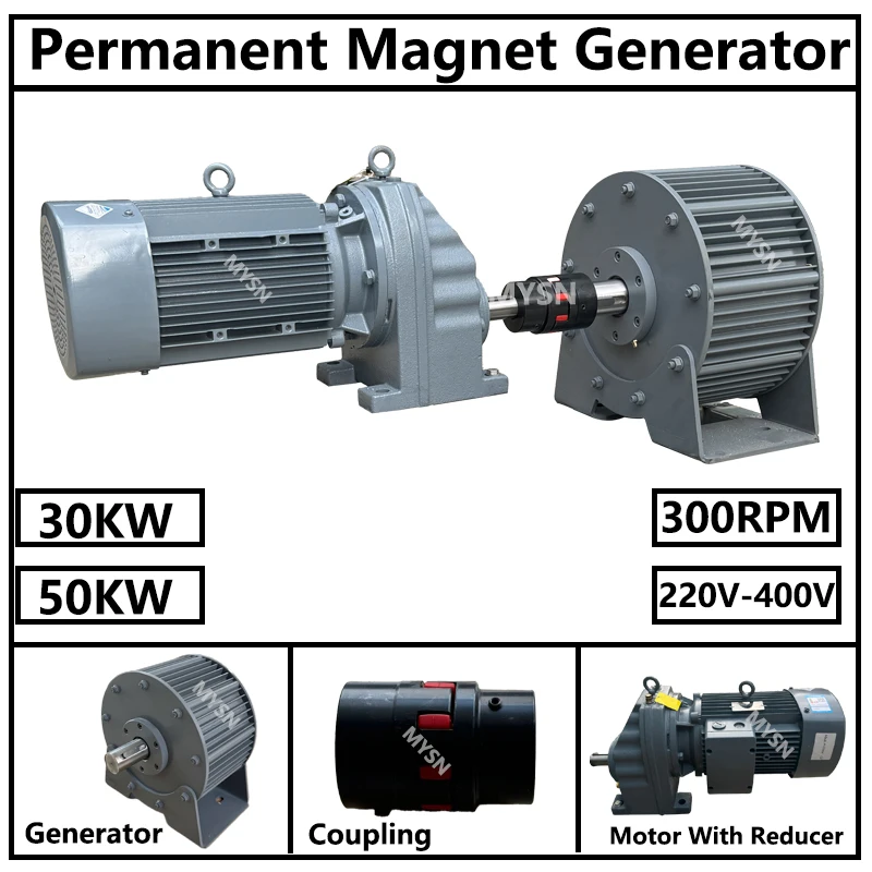 50KW مولد المغناطيس الدائم 220 فولت 230 فولت 380 فولت 300 دورة في الدقيقة دينامو 30000 واط المولد مولد هادئ مع محرك القيادة