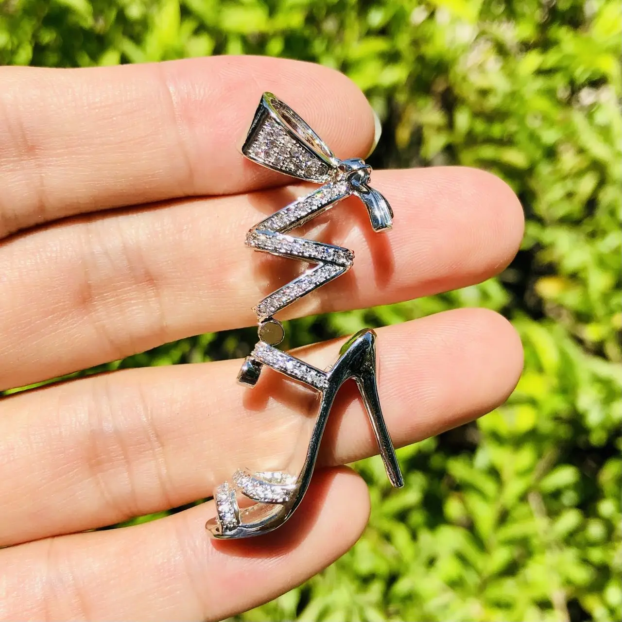 5pcs Zirconia Pave Bling Woman High Heel Charm Pendant for Custom Bracelet Necklace Handmade Jewelry Acessory Finding Fashion view 2