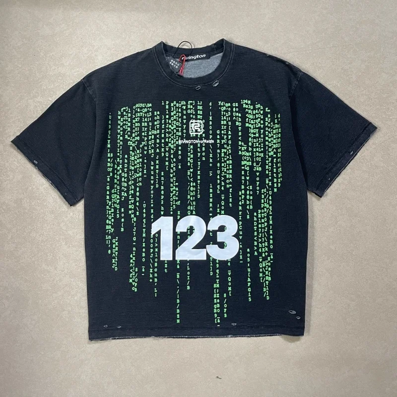 Black RRR123 New “Second Chance” Tee Summer High-Quality Washed Print Men’s Women’s Casual Loose-Fit