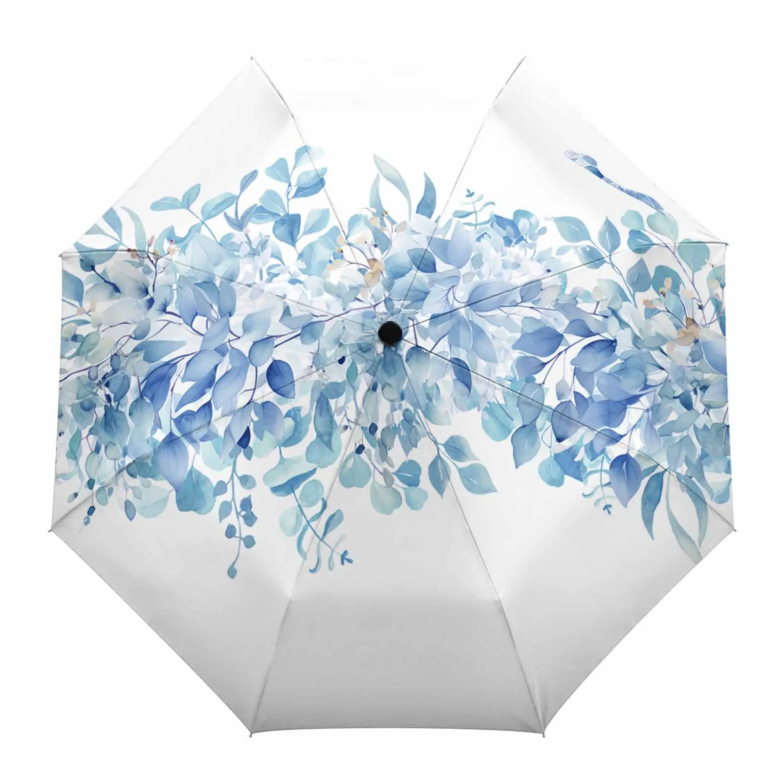 Eucalyptus Leaves Illustrations Flower Automatic Umbrella for Rain Foldable Parasol Umbrella Eight strand Outdoor Umbrellas