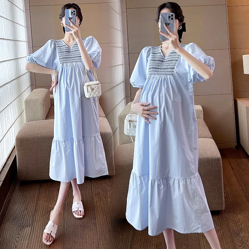 

Autumn Sweet V-neck Long Sleeved Maternity Dress Ruffles Patchwork Pregnant Woman Mermaid Trumpet Lady Plus Size Fishtail Dress