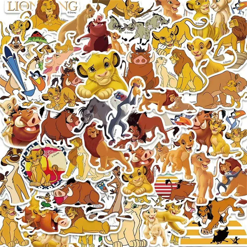 50 pegatinas divertidas de dibujos animados de Disney, Rey León, Simba, Mufasa, para decoración de escritorio, cuaderno, taza de agua, diario, teléfono, regalo de cumpleaños