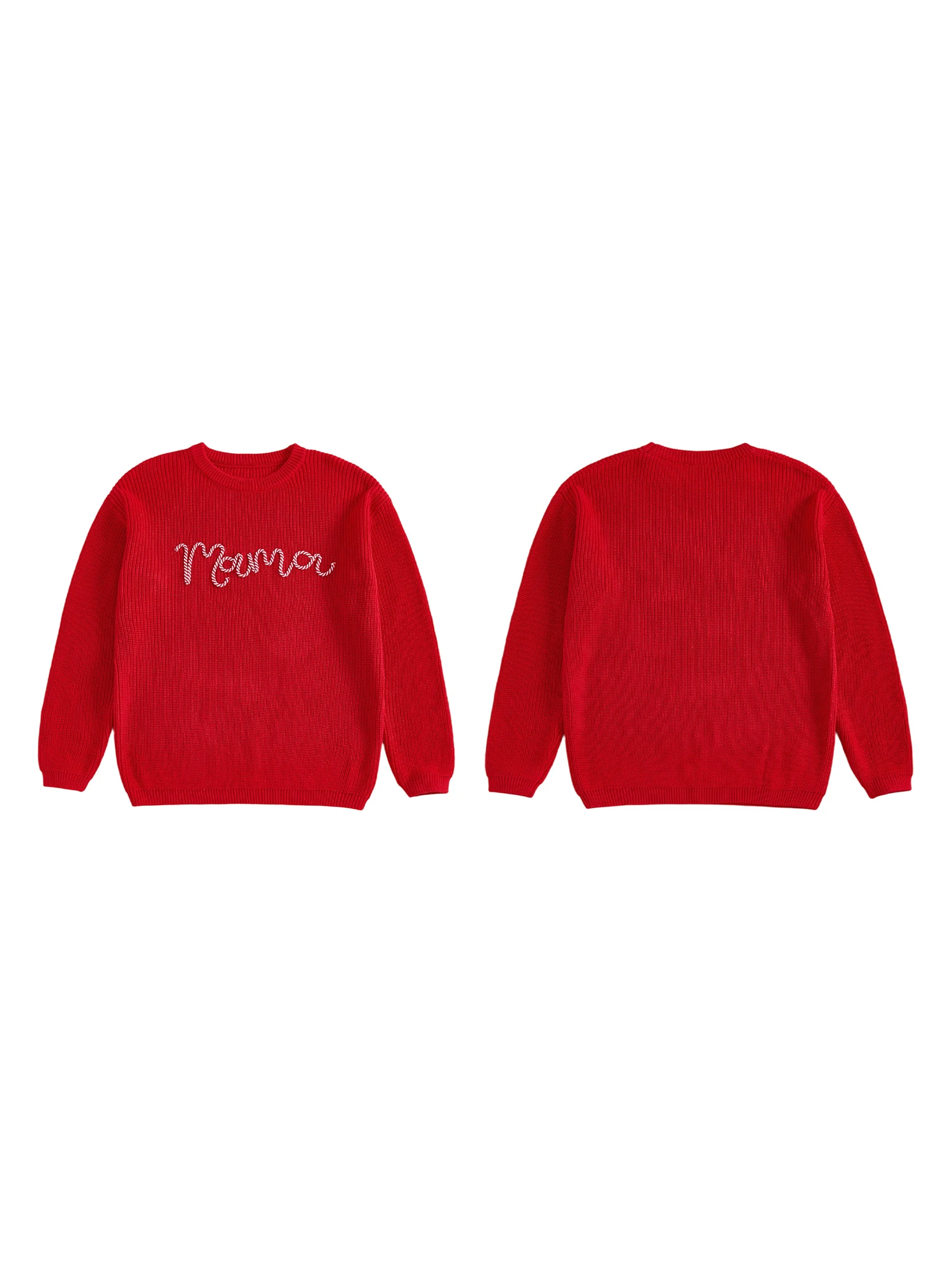 

Одинаковые рождественские свитера для мамы и дочки с праздничной вышивкой конфетной трости Уютные вязаные пуловеры с длинными рукавами и круглым вырезом