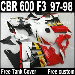 Custom free Motorcycle parts for HONDA CBR 600 F3 road racing fairings 1997 1998 CBR600 F3 97 98 red white fairing kit  S9