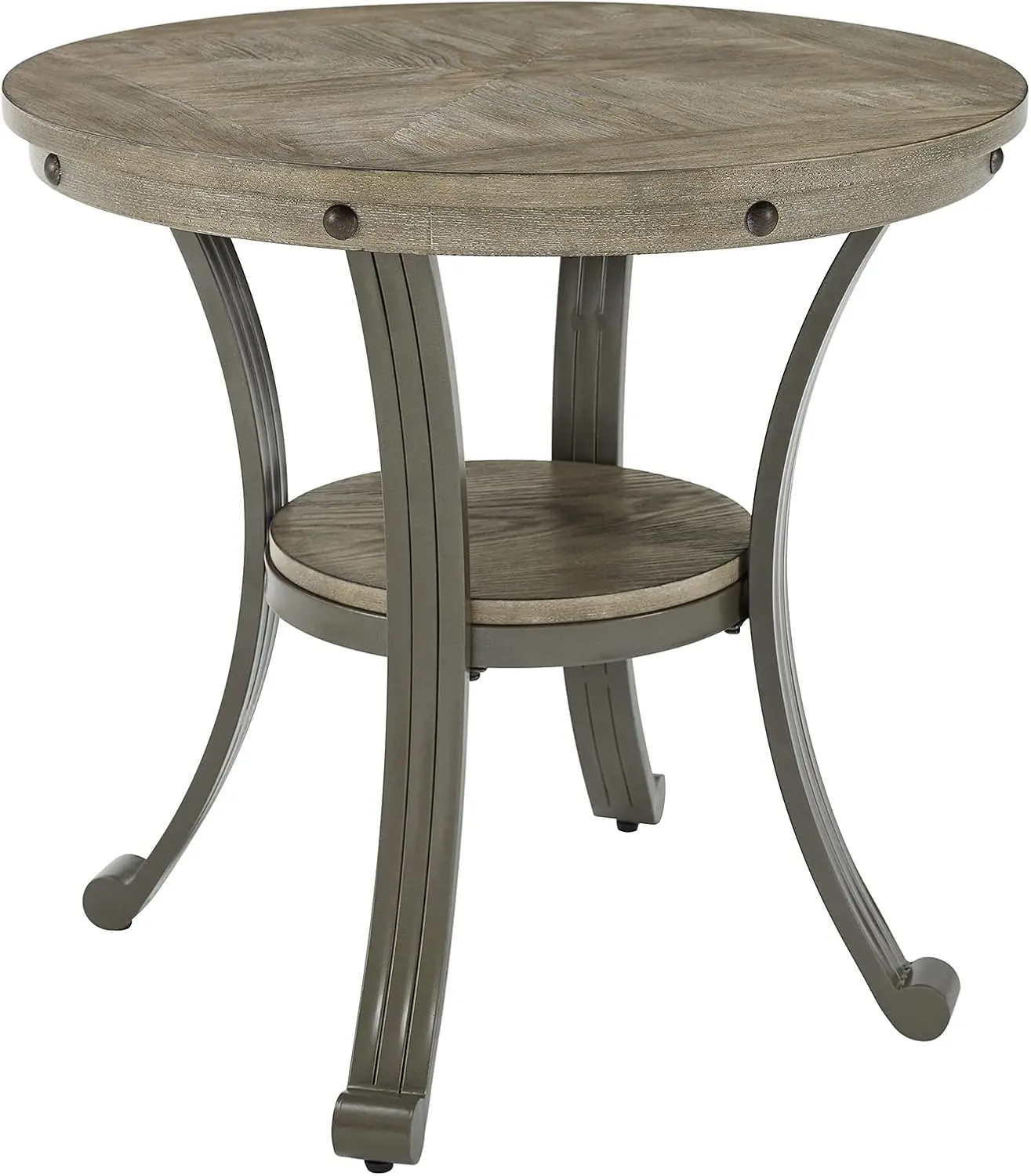 Pewter Metal and Rustic Wood Side Table Franklin Dining