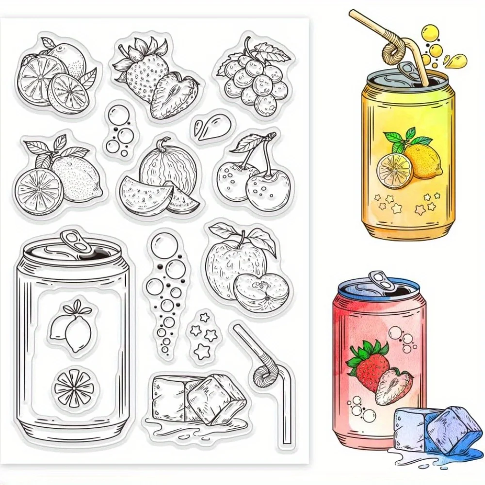 Summer Fruits Clear Stamps for Cards Making Cans Drink  Stamps for DIY Scrapbooking Photo Album Journal Home Decoration